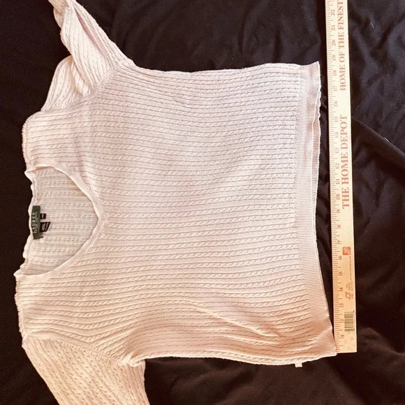 Ralph Lauren Blush Pink Cotton Ribbed V-Neck Sweater Petite Medium Feminine - Picture 12 of 13